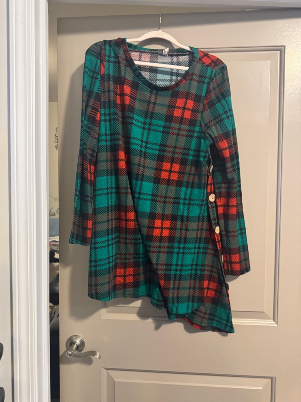 Plaid Long Sleeve Tunic in Teal and Red